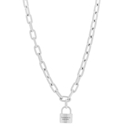 Tiffany Sterling Silver Pearl HardWear Lock Necklace 1 of 6