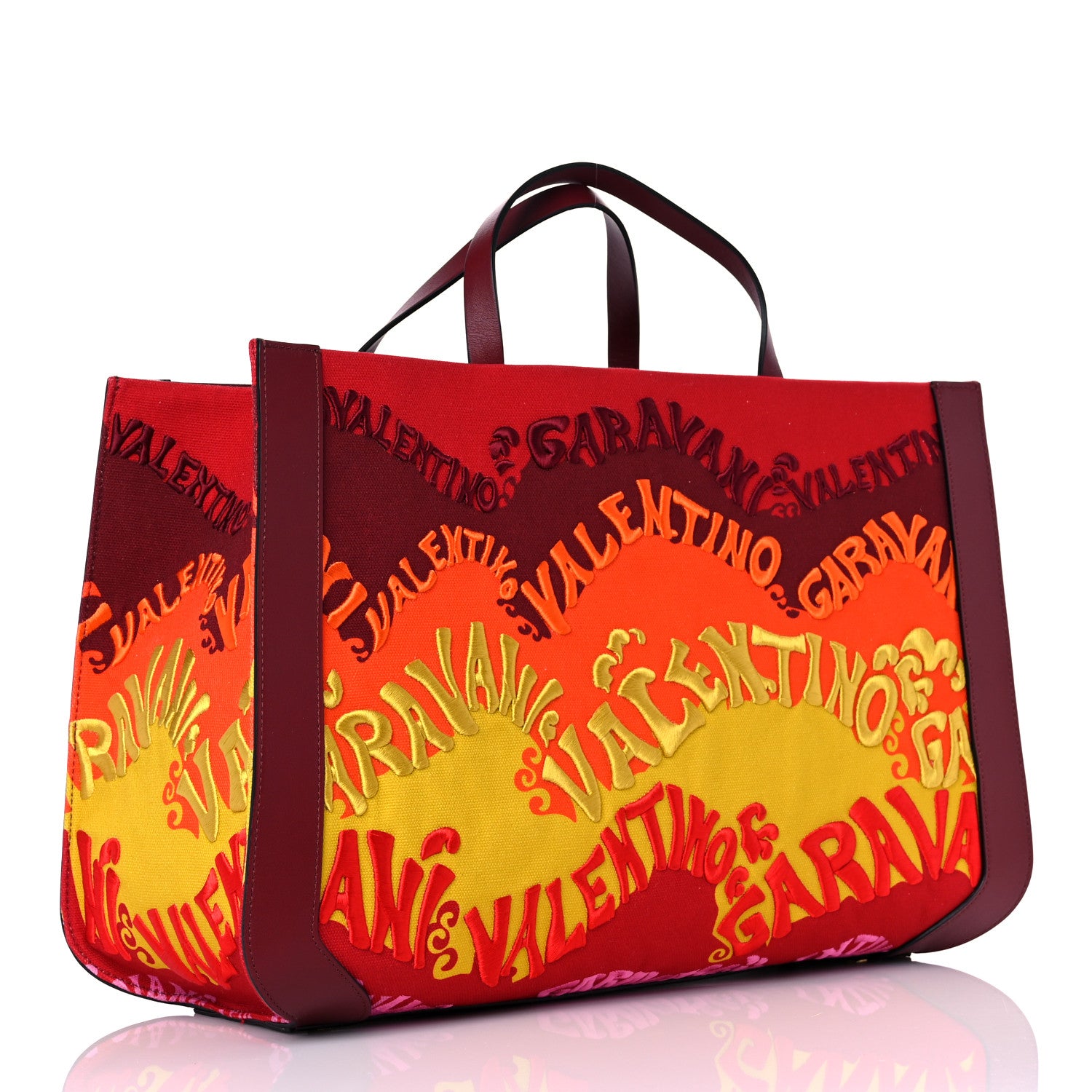 Valentino Garavani Canvas Embroidered Waves Escape Tote Rubin Multicolor 4 of 12