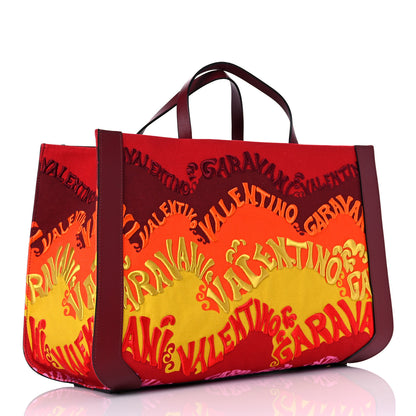 Valentino Garavani Canvas Embroidered Waves Escape Tote Rubin Multicolor 4 of 12
