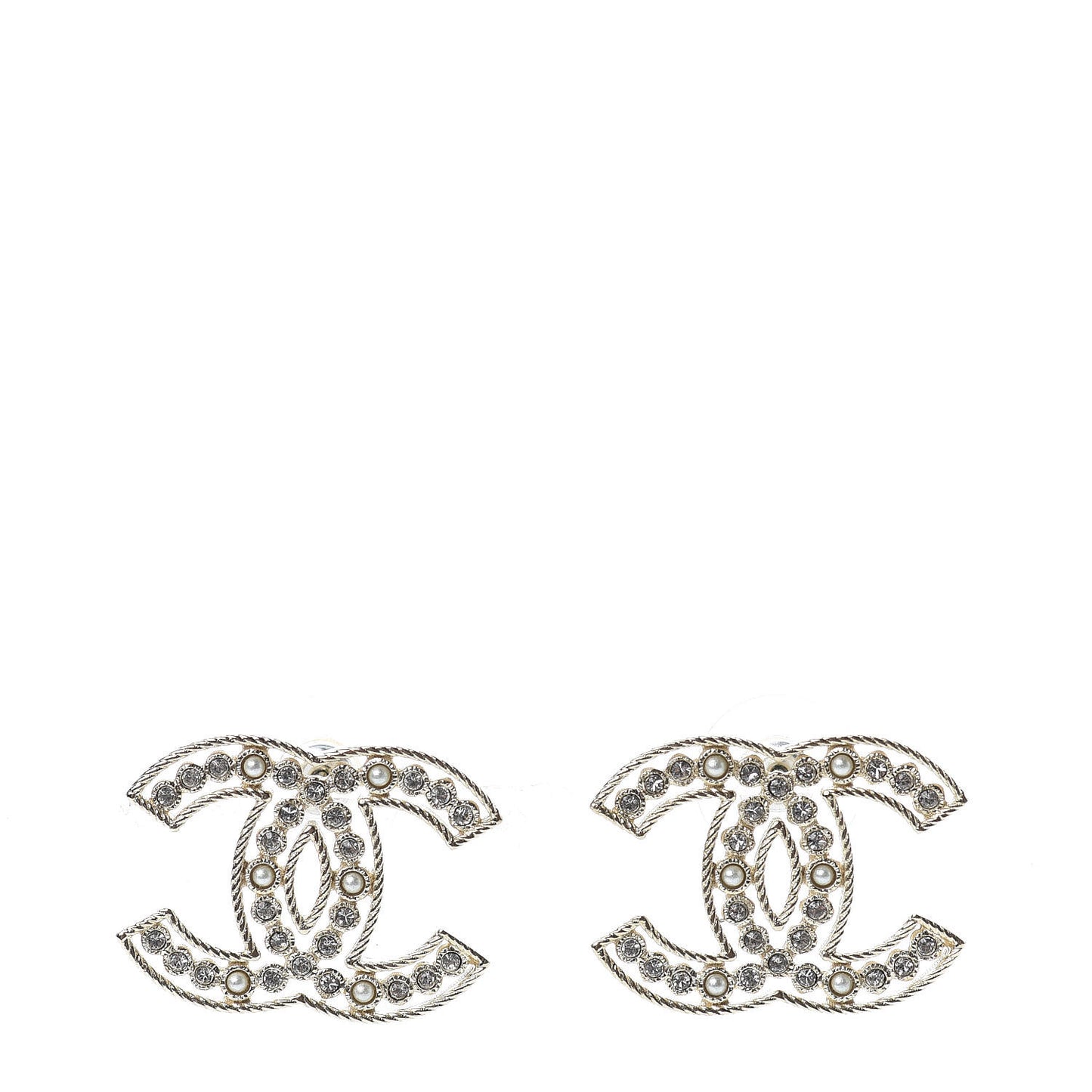 Pearl Crystal Sparkling Pearls CC Earrings Light Gold