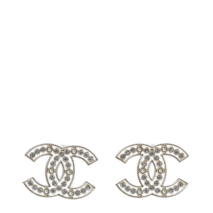 Chanel Pearl Crystal Sparkling Pearls CC Earrings Light Gold 1 of 5