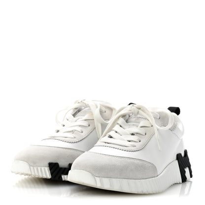 Hermes Calfskin Suede Goatskin Bouncing Sneakers 35.5 White Black 4 of 12