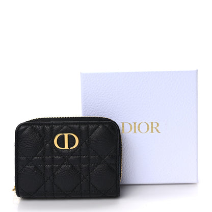 Christian Dior Grained Calfskin Supple Cannage Caro Scarlet Zipped Wallet Black 7 of 7