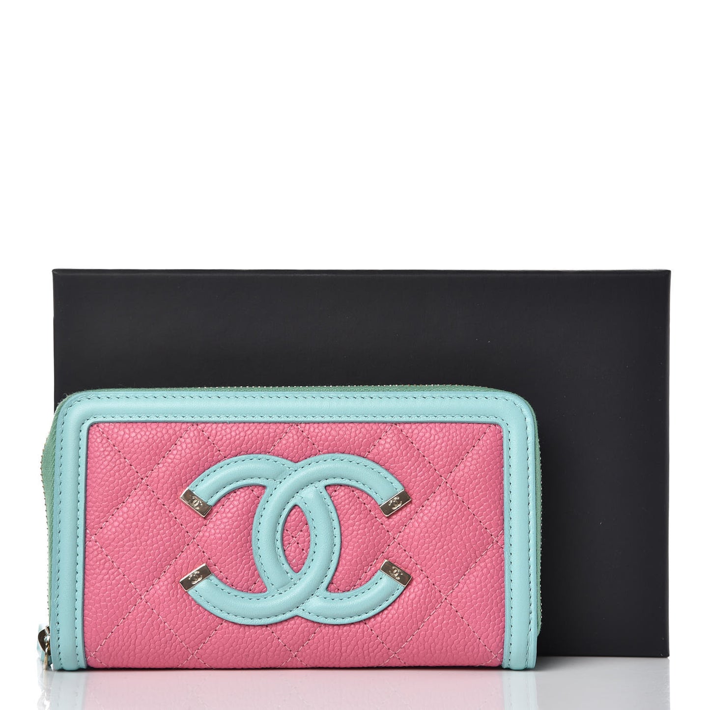 Caviar Quilted Medium Filigree Zip Around Wallet Pink Blue Green