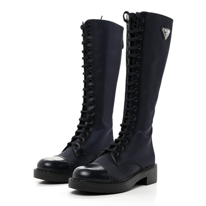 Prada Re-Nylon Spazzolato Rois Metal Triangle Logo Tall 50mm Combat Boots 37 Bleu 3 of 8