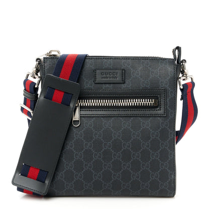 Gucci GG Supreme Monogram Web Small Flat Messenger Bag Black Grey 1 of 12