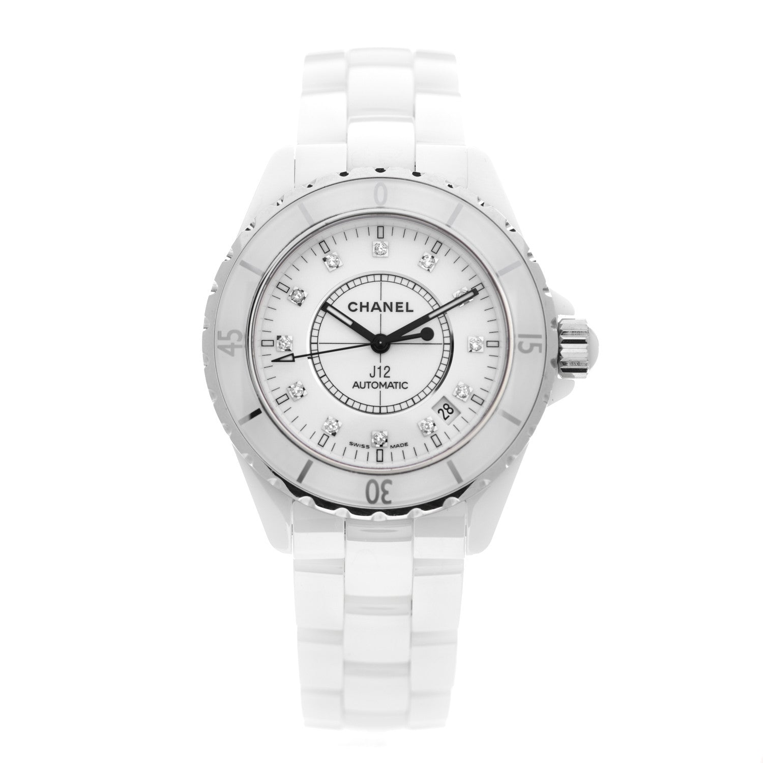 Chanel Stainless Steel Ceramic Diamond 38mm J12 Automatic Watch White 1 of 5