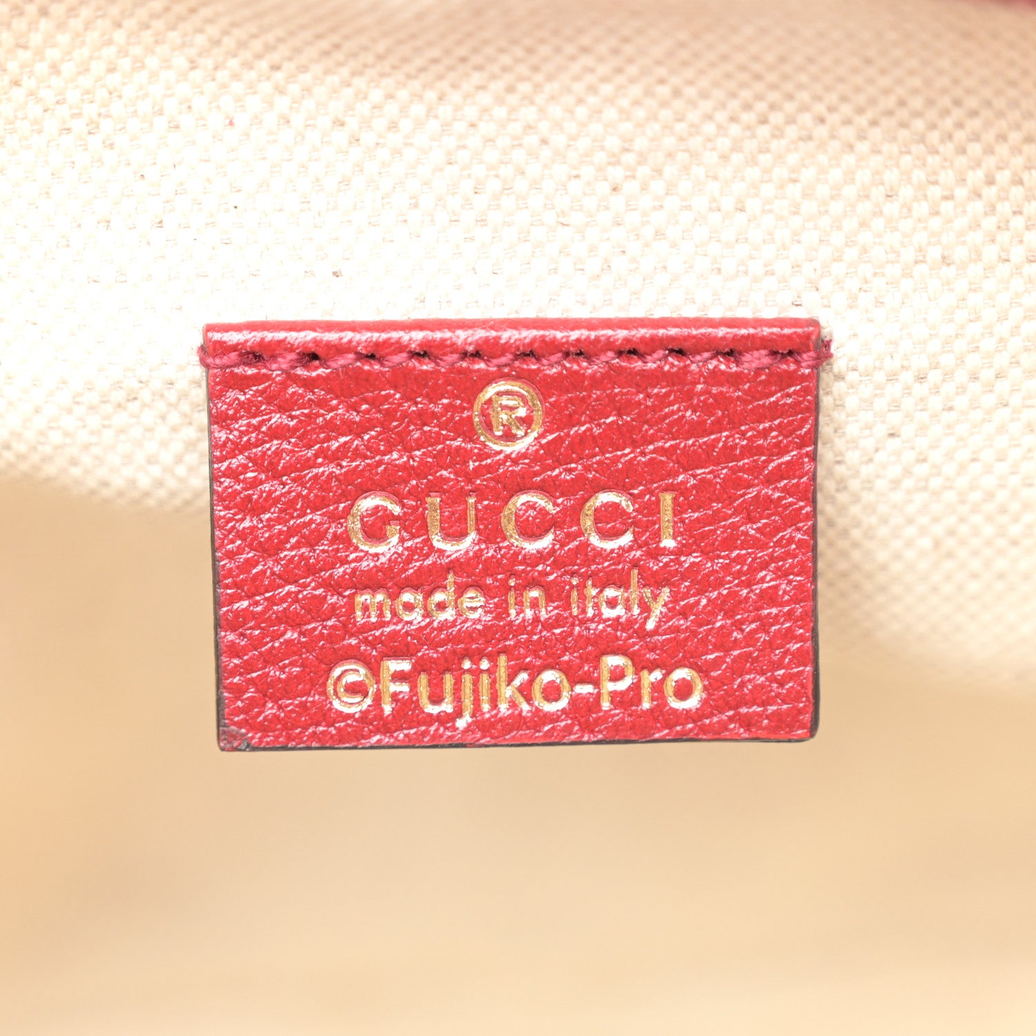Gucci X DORAEMON Mini Vintage GG Supreme Monogram Textured Dollar Calfskin Mini Bucket Bag Beige Ebony Multicolor New Cherry Red 6 of 11