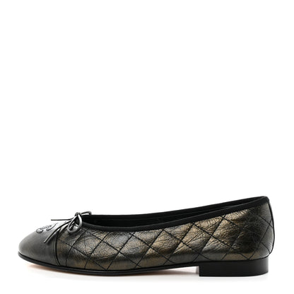Chanel Metallic Aged Calfskin Quilted CC Cap Toe Ballerina Flats 36.5 Dark Brown 1 of 17