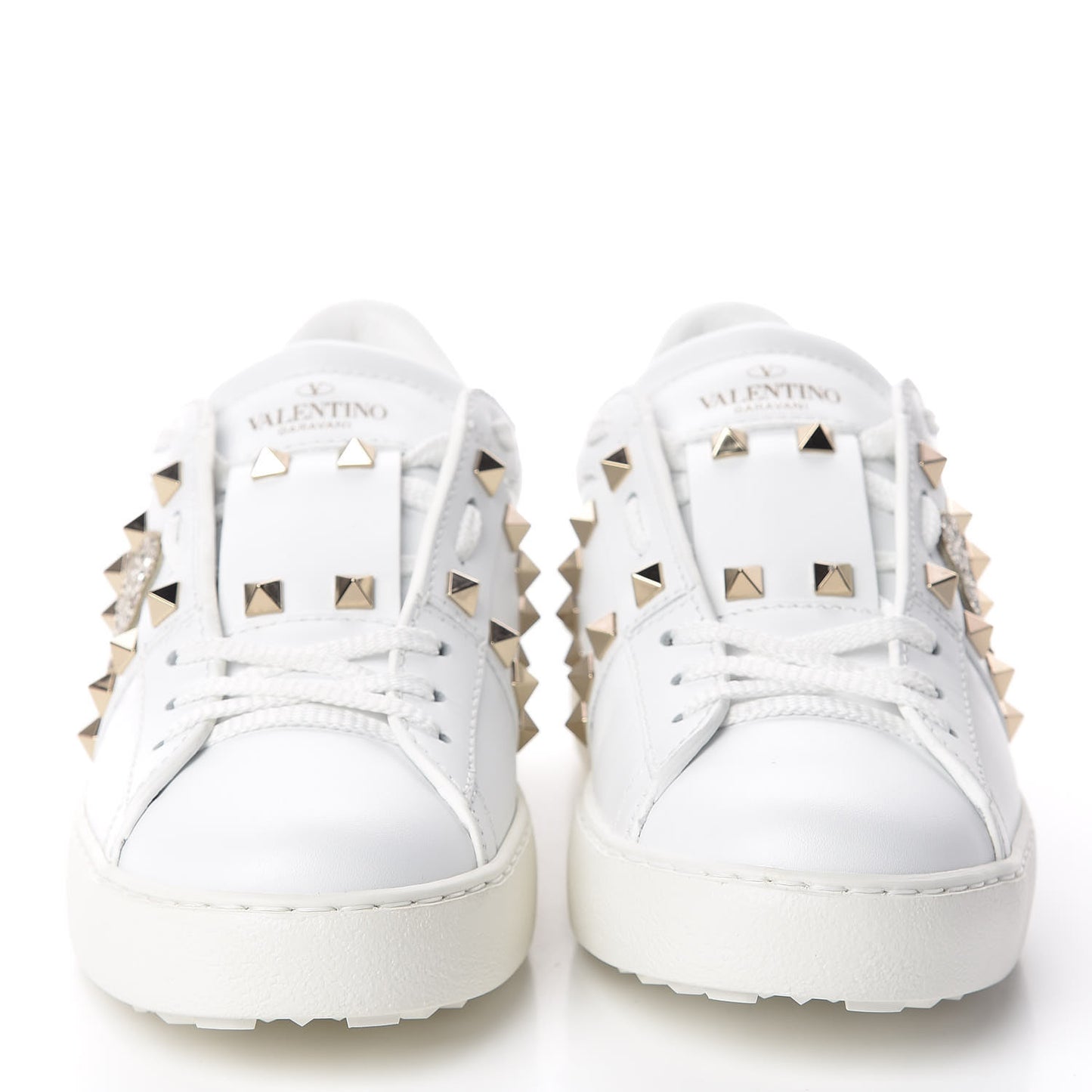 Calfskin Embroidered Heart Rockstud Untitled Open Sneakers 37 White