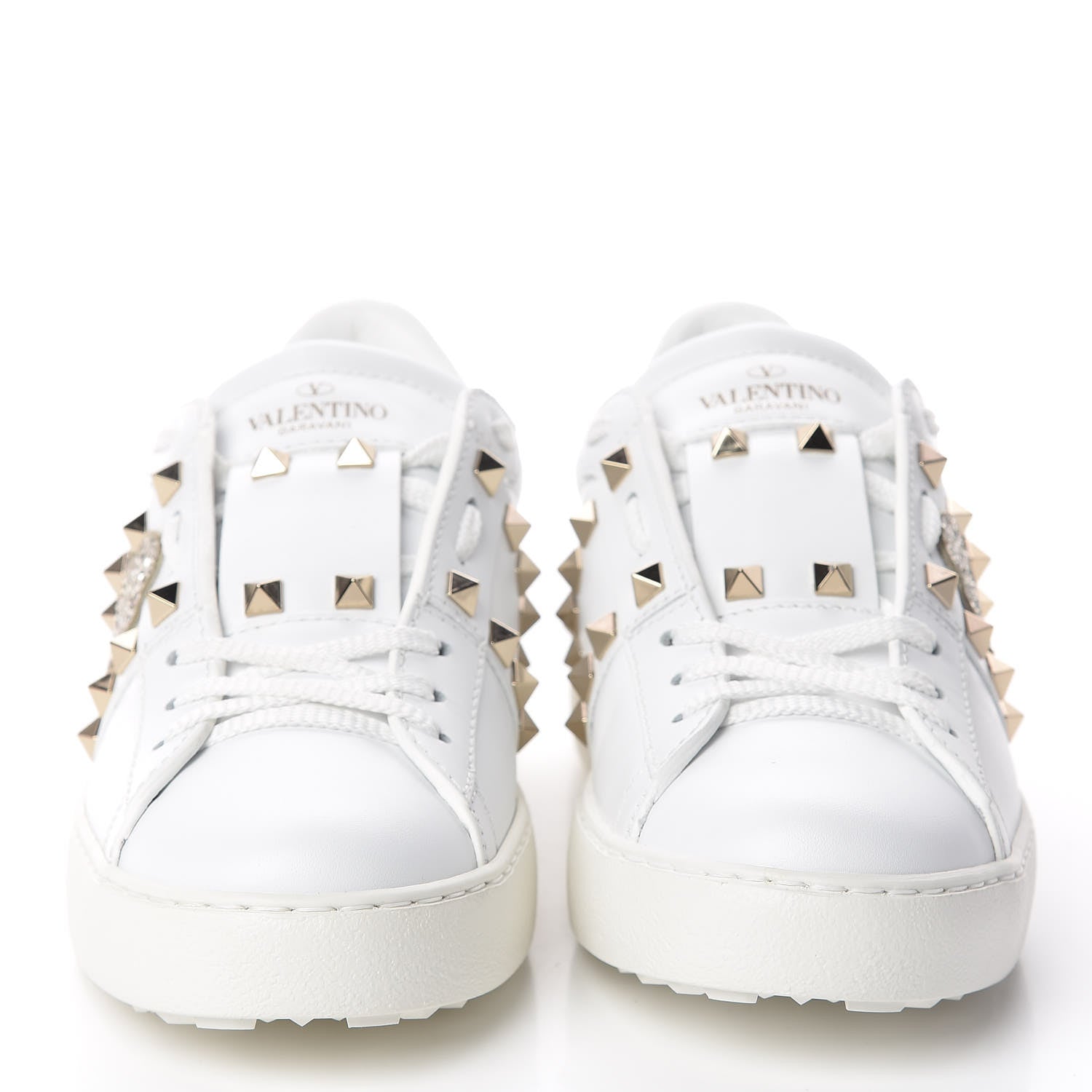 Valentino Garavani Calfskin Embroidered Heart Rockstud Untitled Open Sneakers 37 White 2 of 8