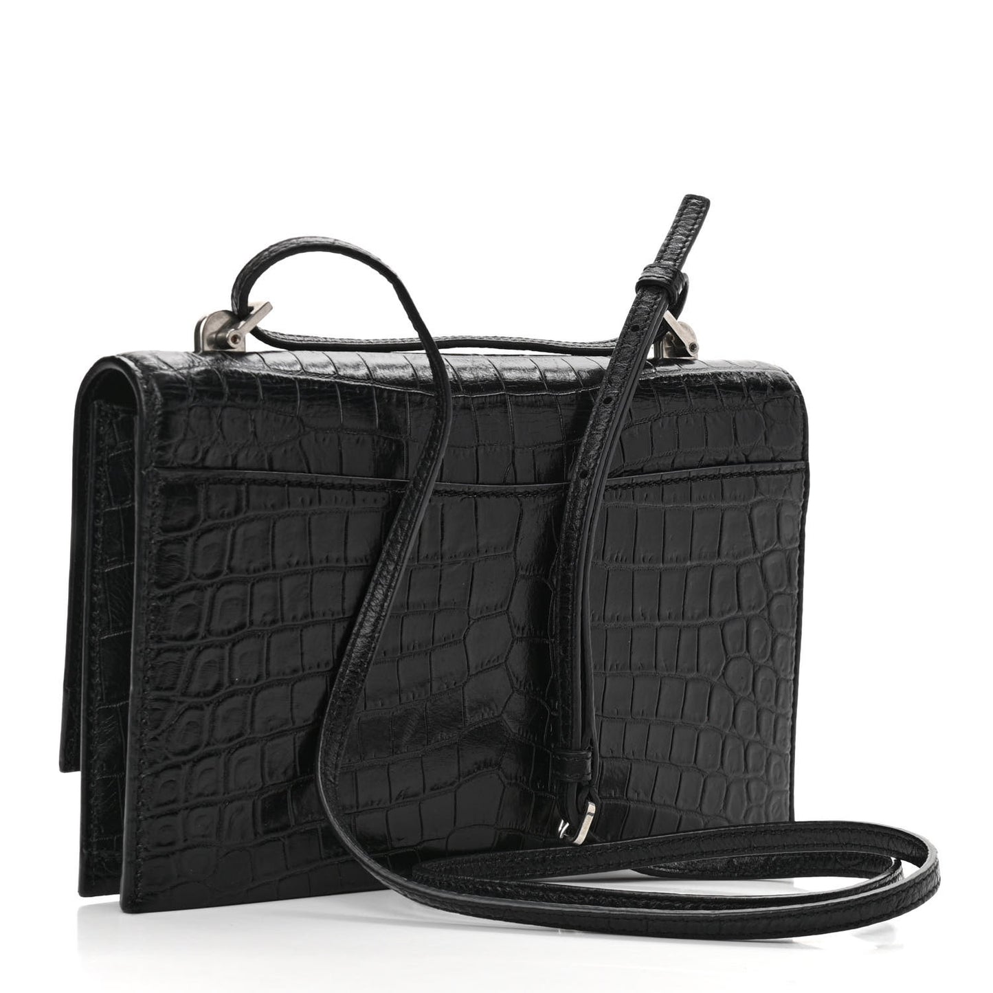 Calfskin Crocodile Embossed Small Babylone Black