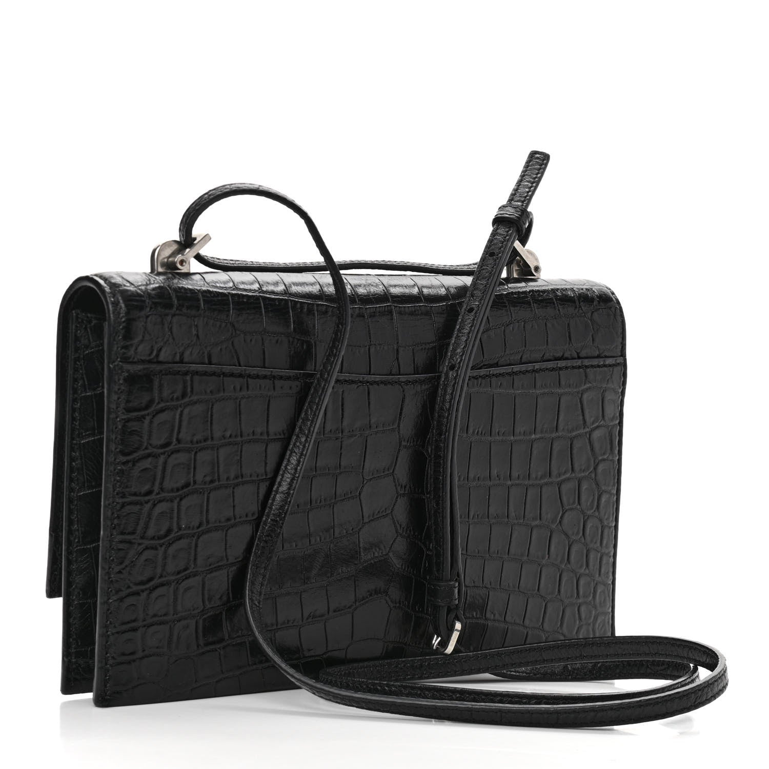 Saint Laurent Calfskin Crocodile Embossed Small Babylone Black 3 of 11