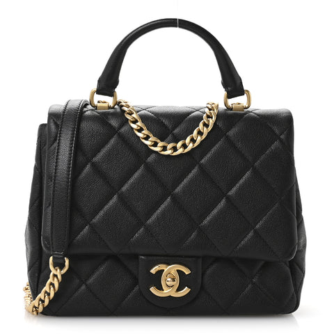 Caviar Quilted Small Top Handle Flap Black