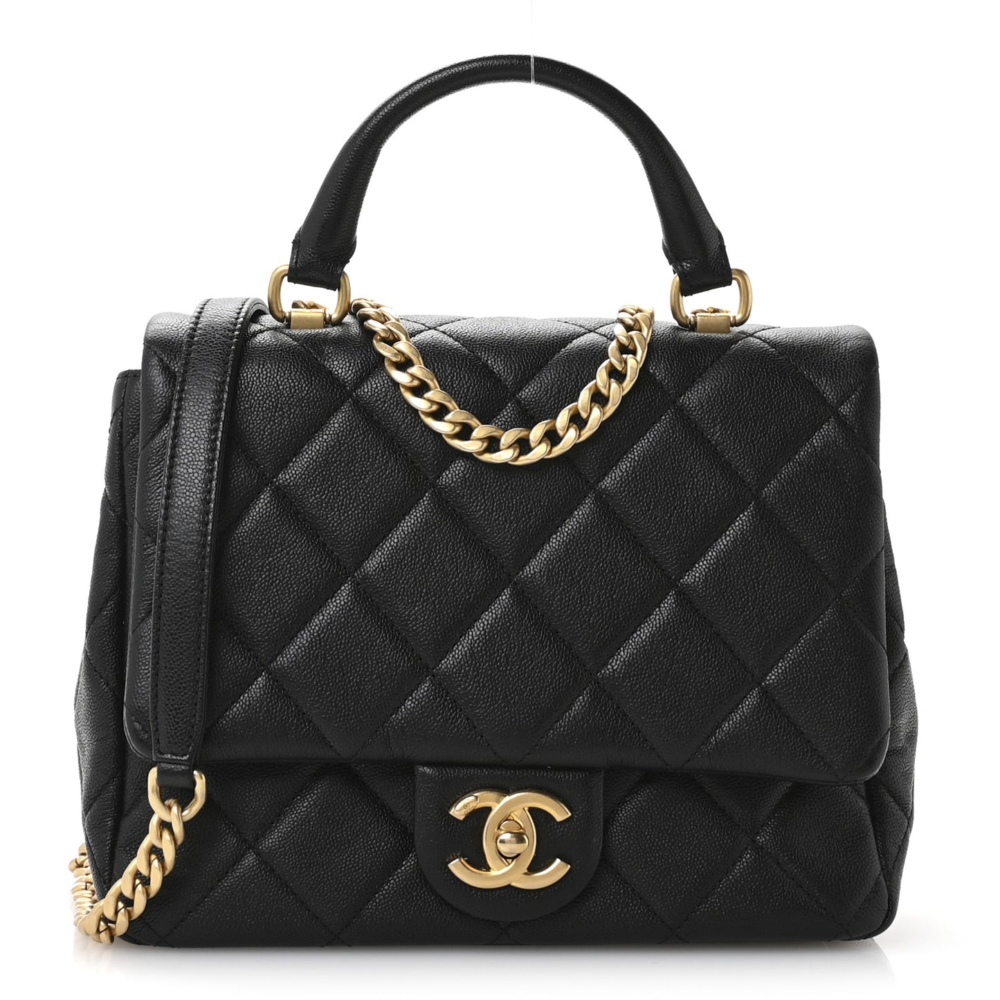 Caviar Quilted Small Top Handle Flap Black