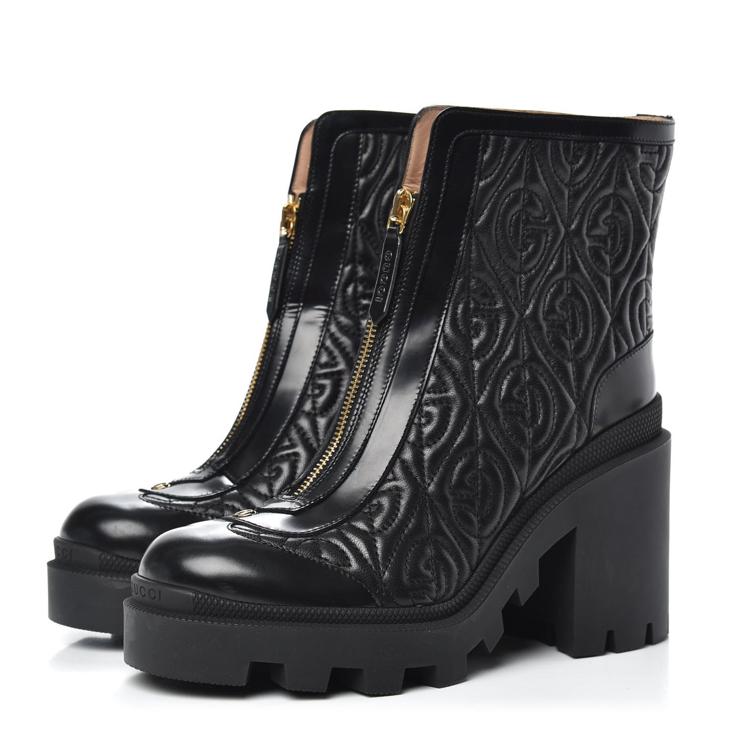 Calfskin Nappa Rhombus Quilted Trip Ankle Boots 37.5 Black