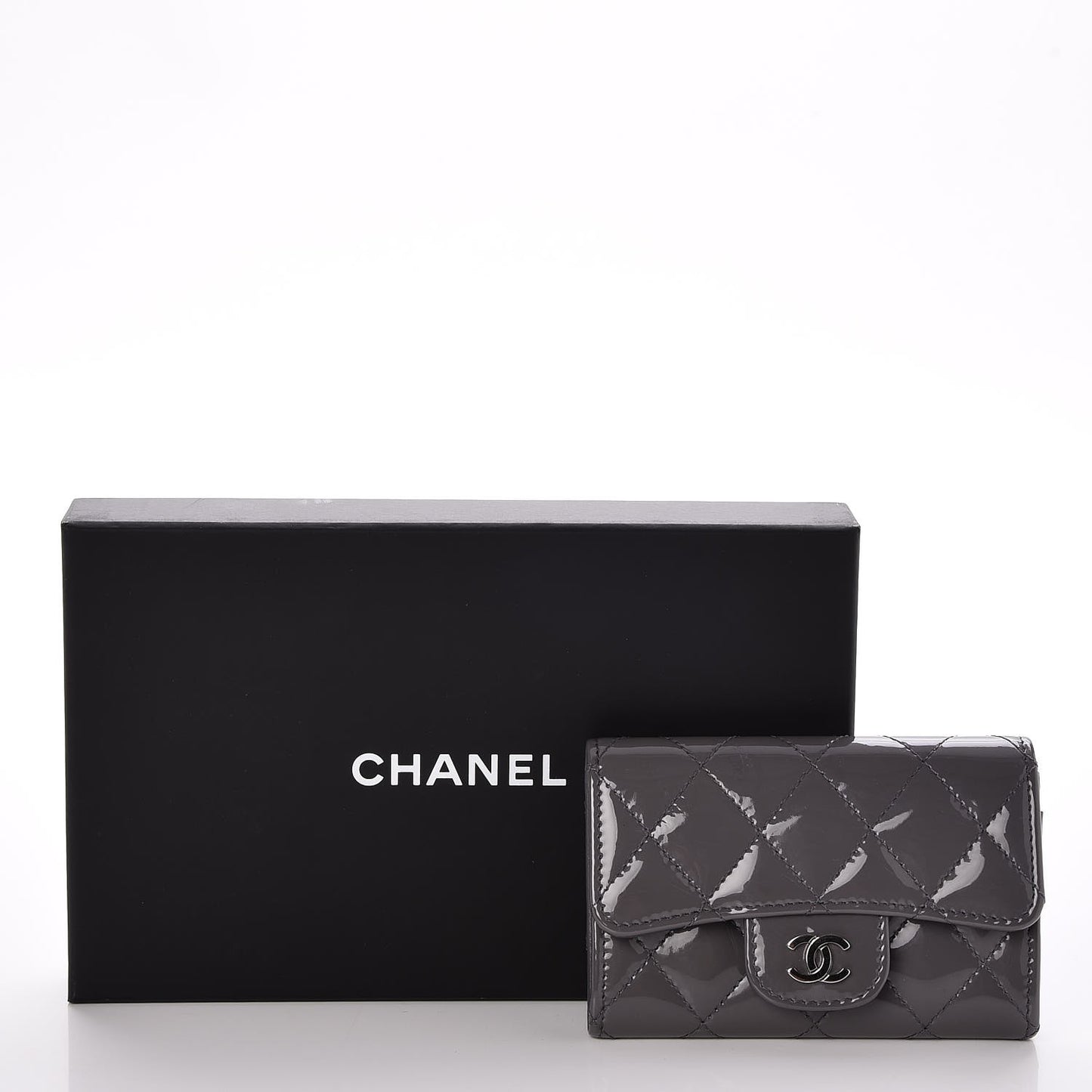 Patent Quilted Card Holder Dark Grey