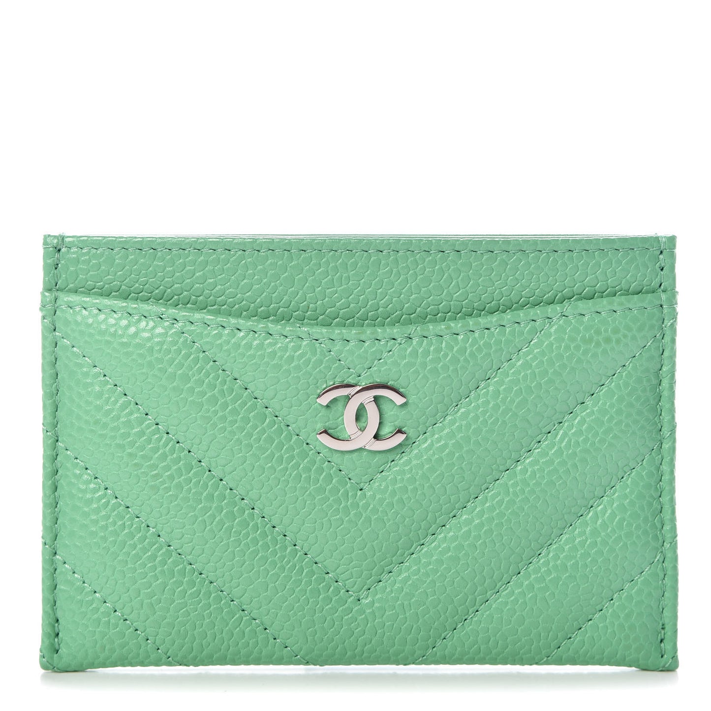Caviar Chevron Quilted Card Holder Light Green