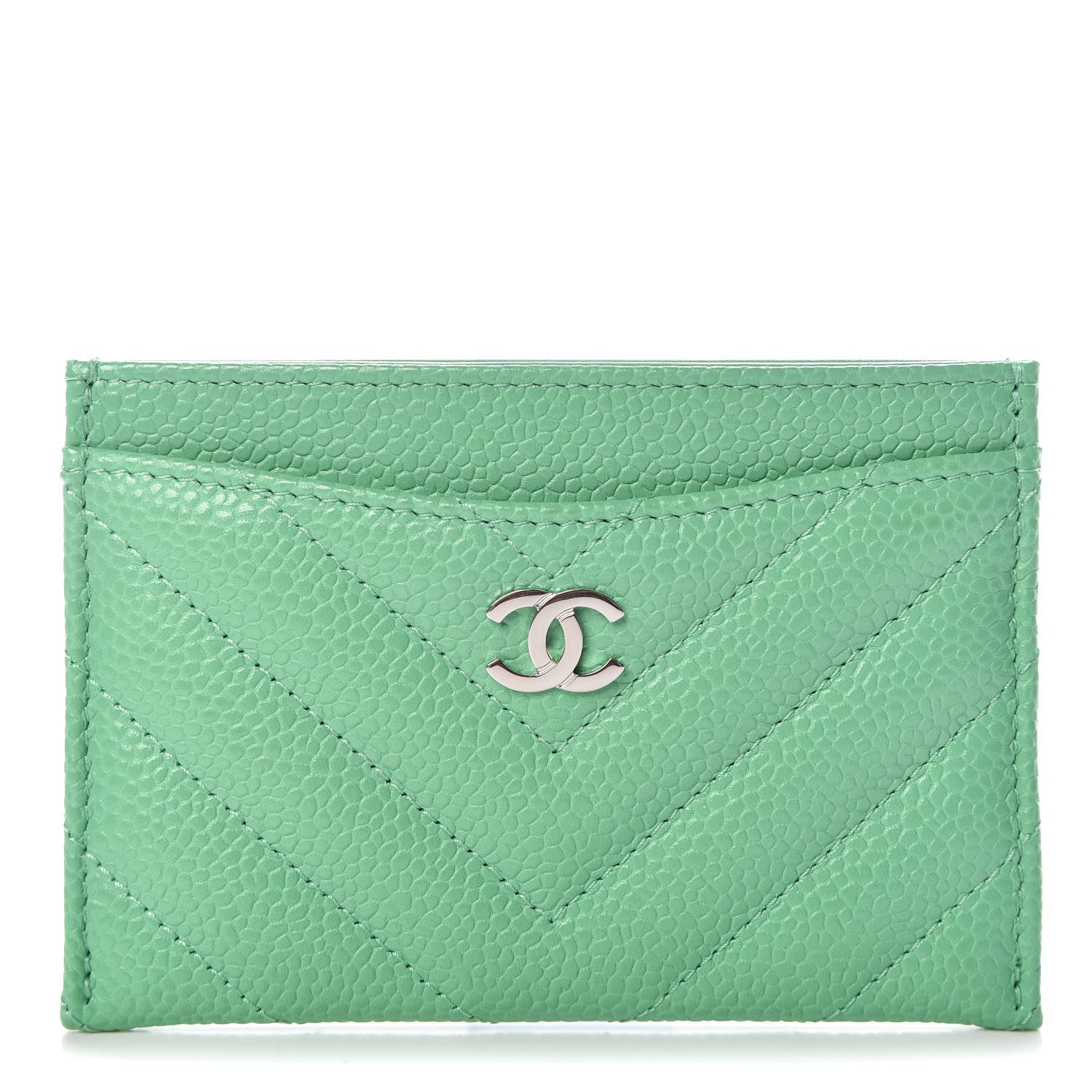 Chanel Caviar Chevron Quilted Card Holder Light Green 1 of 9