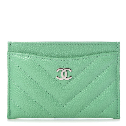 Chanel Caviar Chevron Quilted Card Holder Light Green 1 of 9