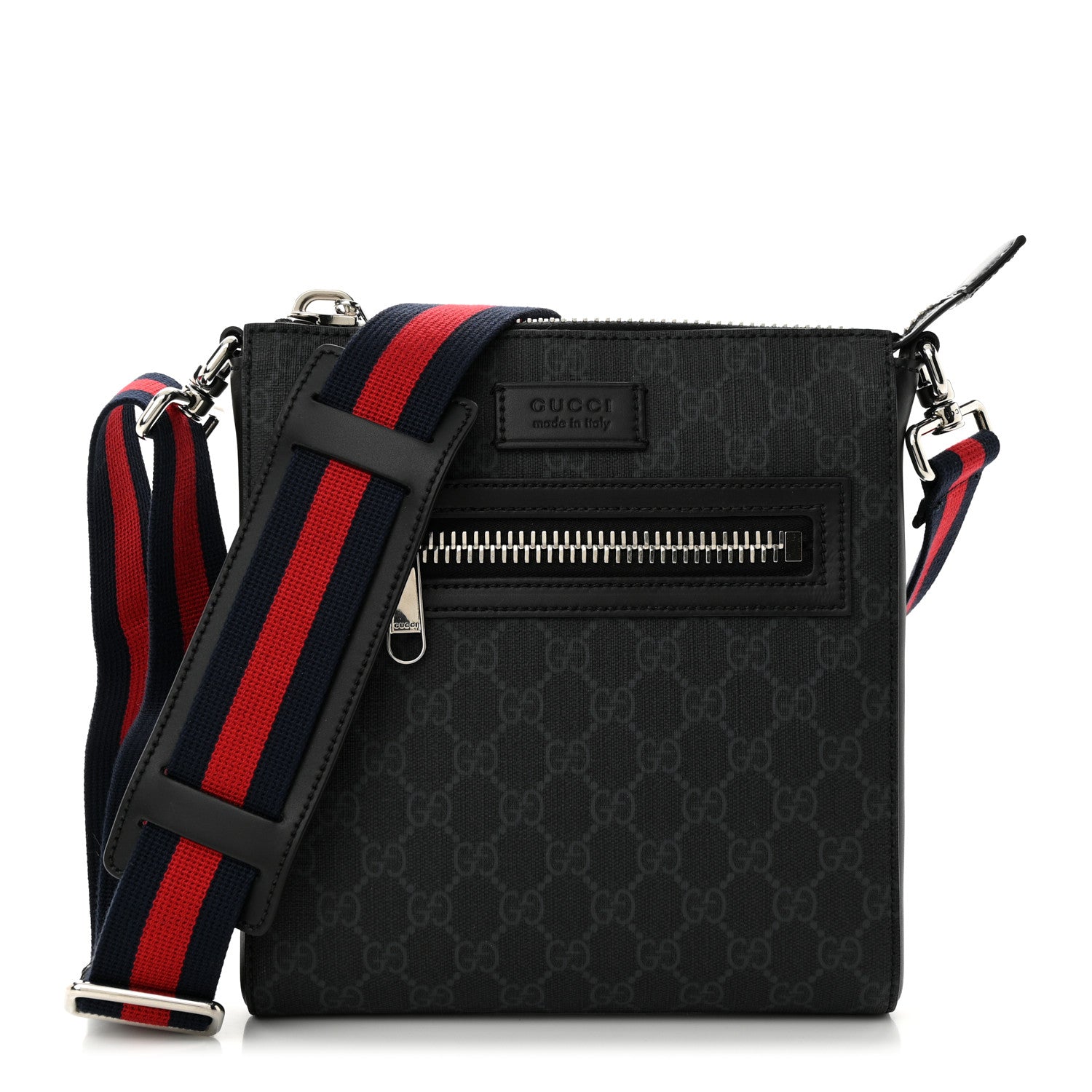Gucci GG Supreme Monogram Web Small Flat Messenger Bag Black Grey 1 of 9