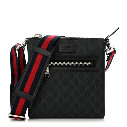 Gucci GG Supreme Monogram Web Small Flat Messenger Bag Black Grey 1 of 9