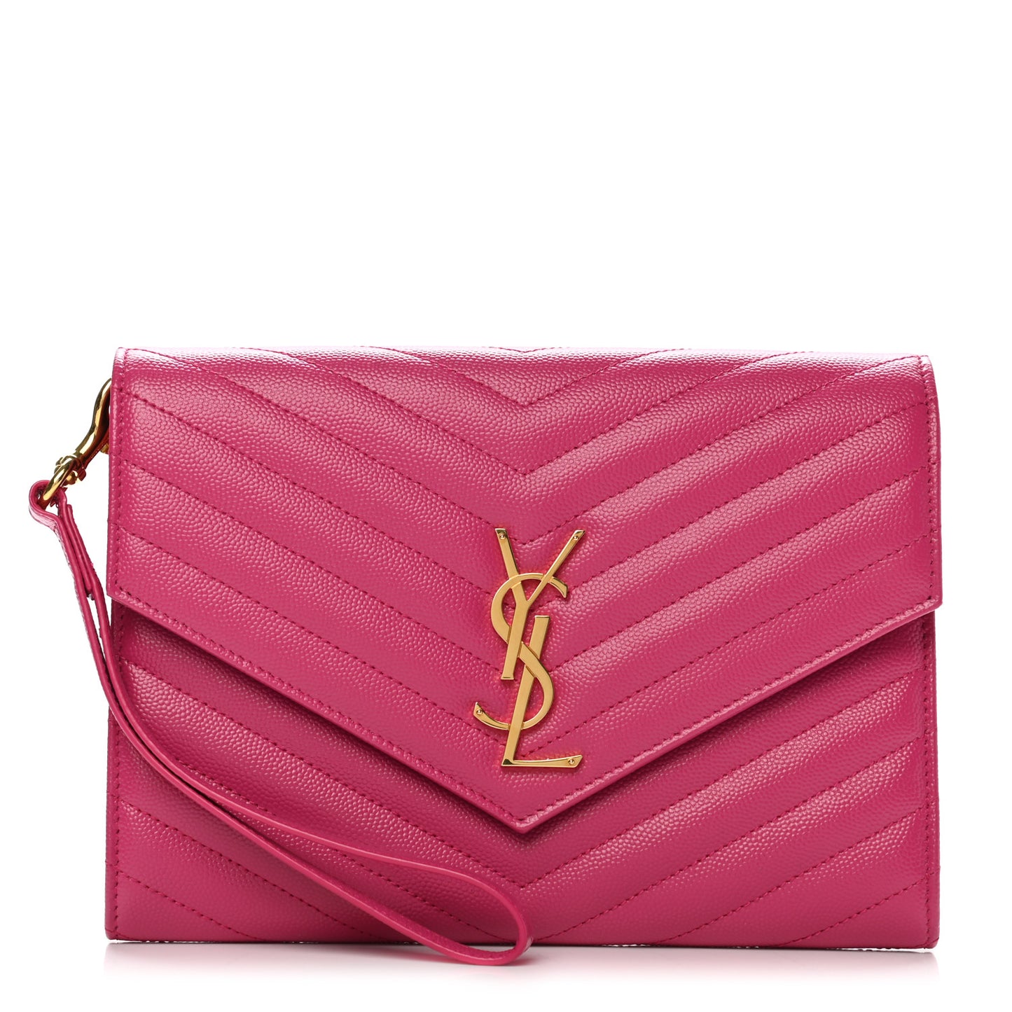 Grain De Poudre Matelasse Chevron Monogram Envelope Clutch Fresh Fuxia