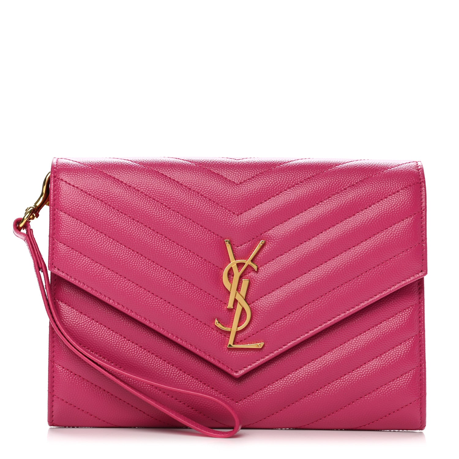 Saint Laurent Grain De Poudre Matelasse Chevron Monogram Envelope Clutch Fresh Fuxia 1 of 9