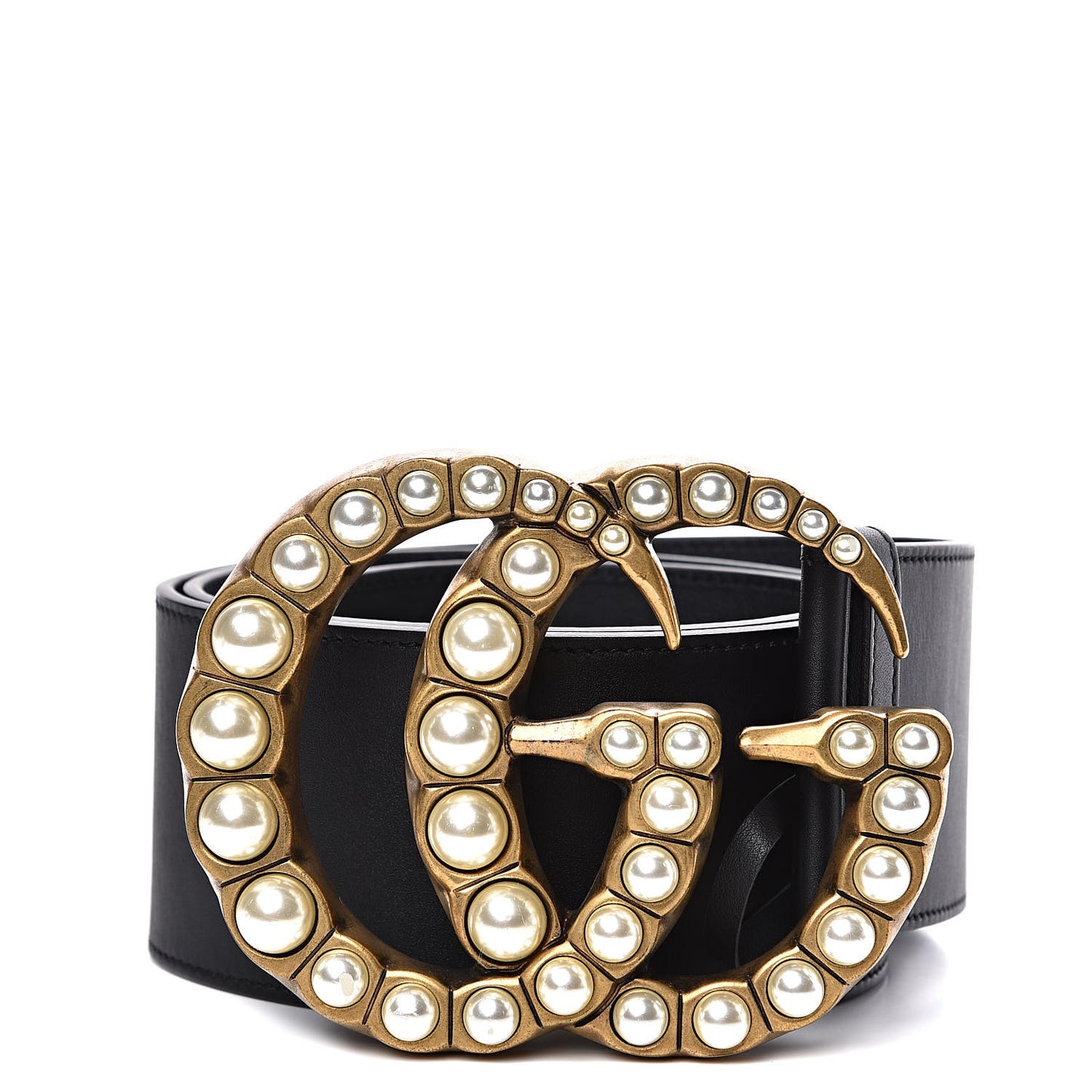Moon Calfskin Pearl Double G 70mm Belt 90 36 Black Cream