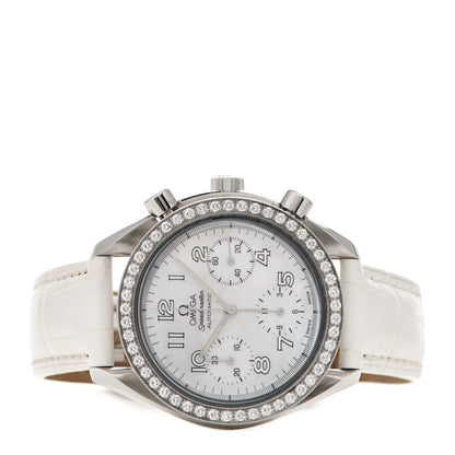Omega Stainless Steel Alligator Diamond Bezel Mother of Pearl 38mm Speedmaster Chronograph Automatic Watch 3815.70.36 2 of 5