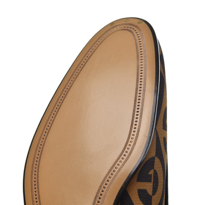 Gucci Canvas Rhombus Horsebit Mens Jordaan Loafers 9 Camel Brown Black 9 of 14
