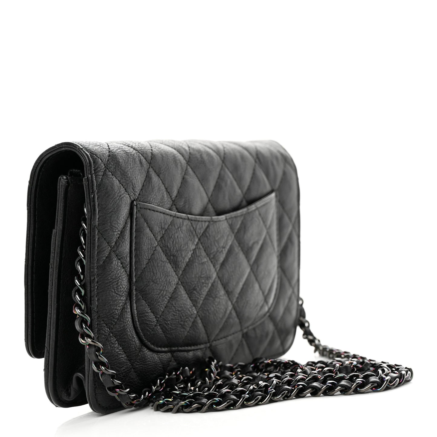 Crumpled Calfskin Quilted Wallet On Chain WOC So Black