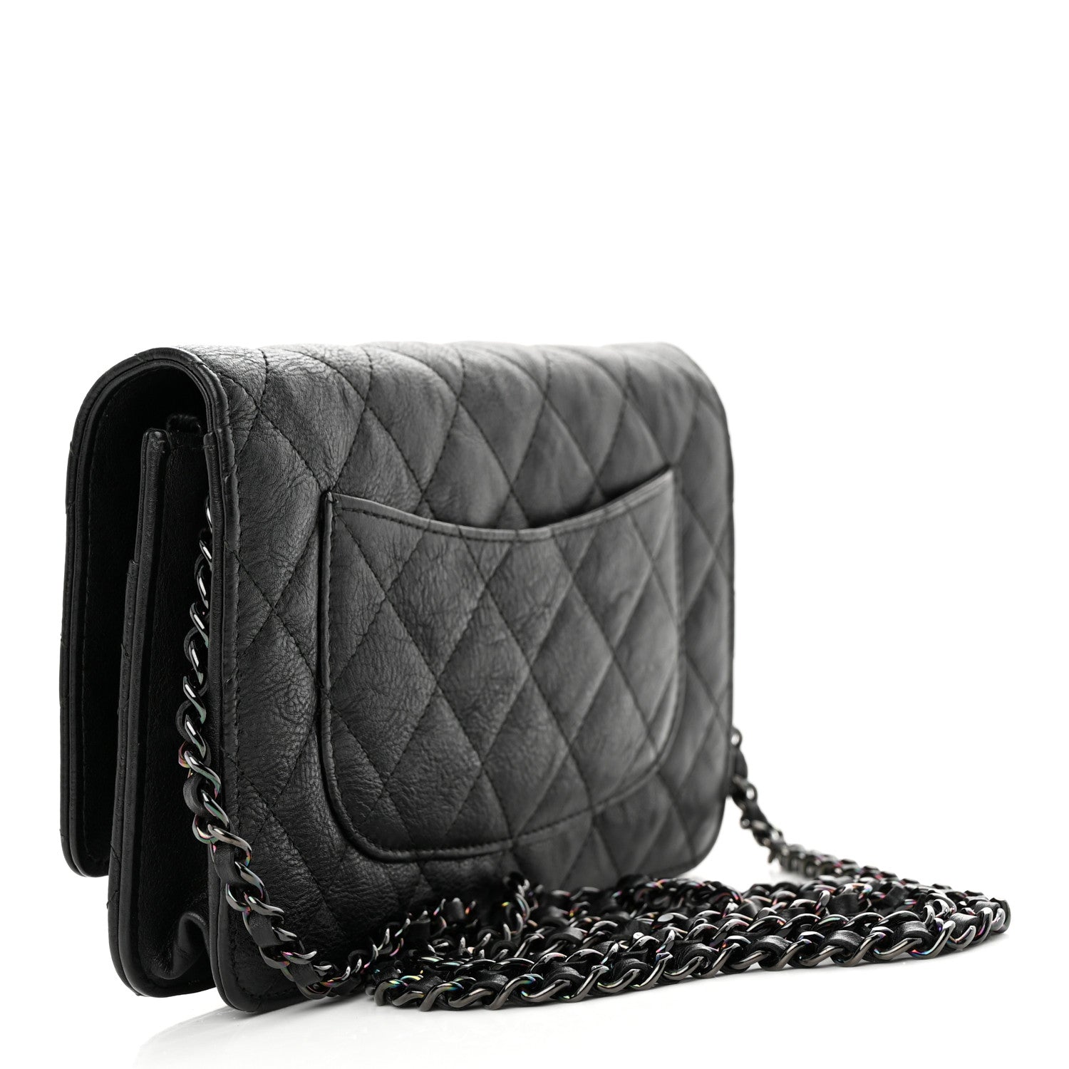 Chanel Crumpled Calfskin Quilted Wallet On Chain WOC So Black 3 of 17