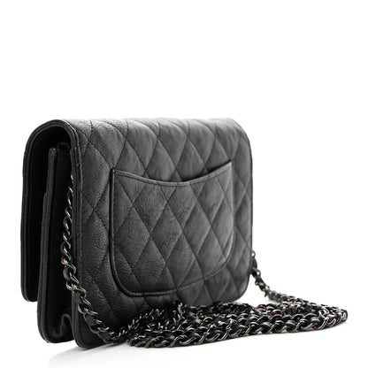 Chanel Crumpled Calfskin Quilted Wallet On Chain WOC So Black 3 of 17