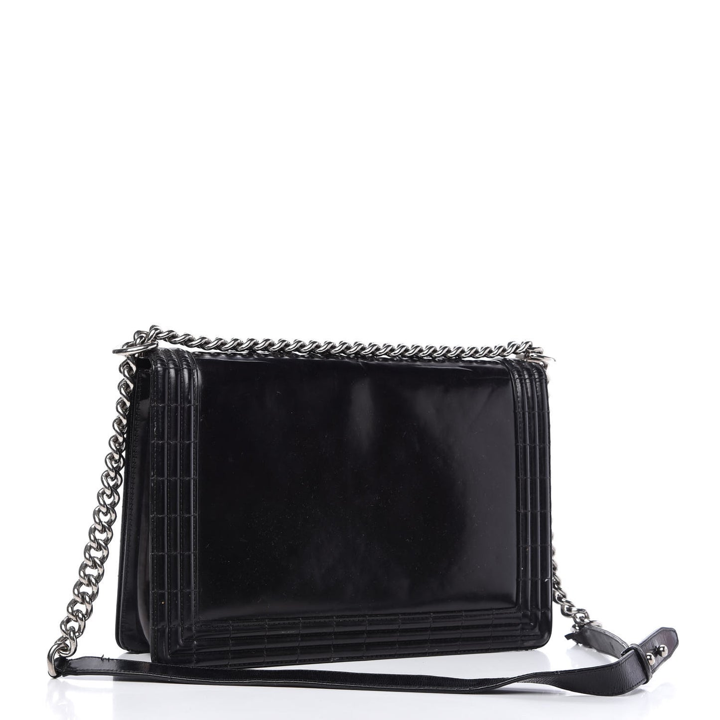 Glazed Calfskin Large Boy Flap Black