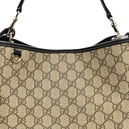 Gucci GG Supreme Monogram Medium Emblem Bucket Bag Beige Dark Brown Black 7 of 9