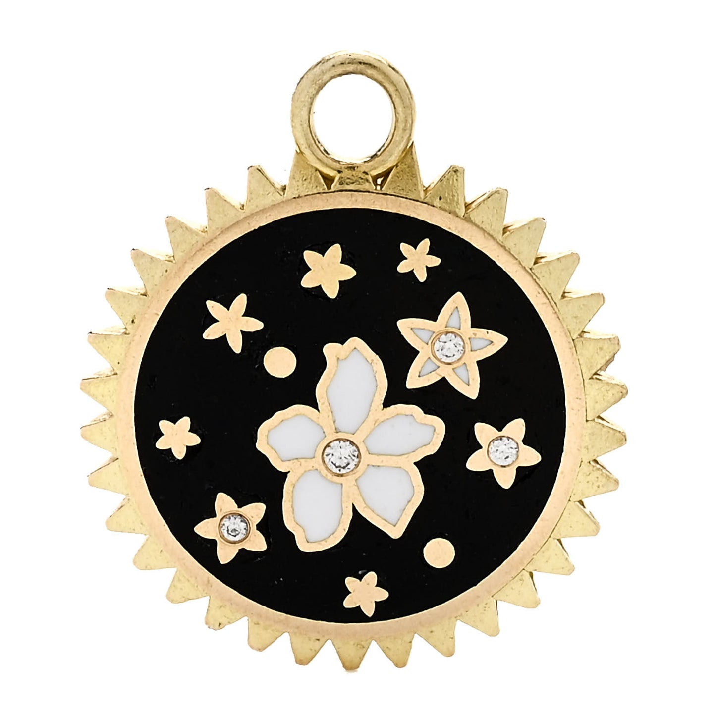 18K Yellow Gold Diamond Champleve Enamel Petite Resilience Medallion Pendant Black White