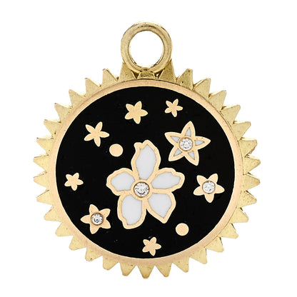 Foundrae 18K Yellow Gold Diamond Champleve Enamel Petite Resilience Medallion Pendant Black White 1 of 4