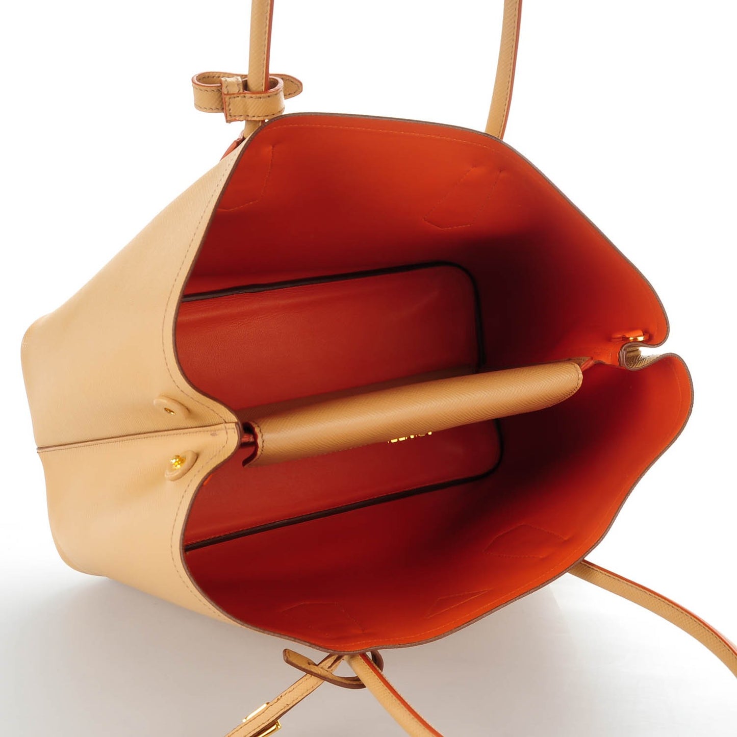 Saffiano Cuir Medium Double Bag Noisette Papaya