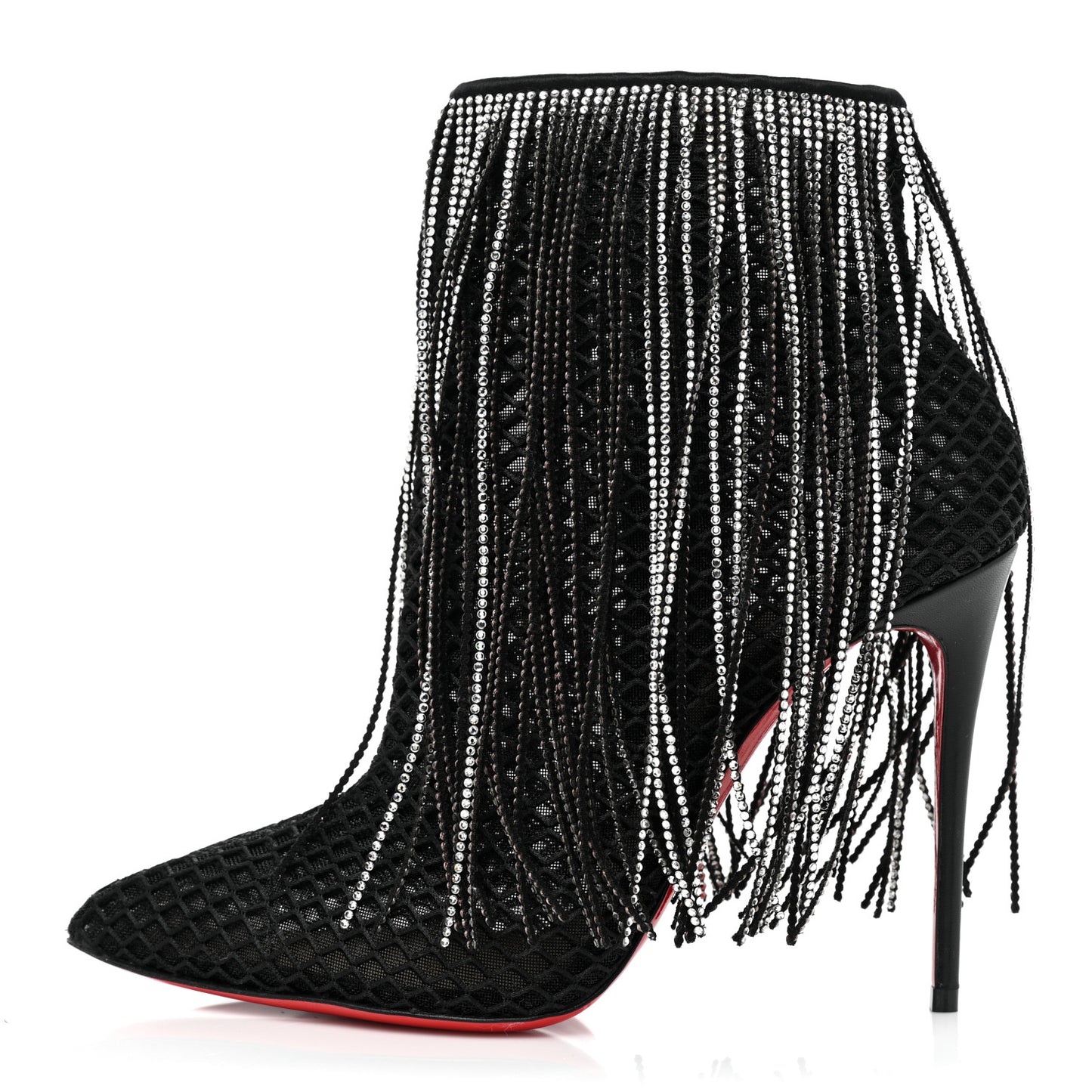 Calfskin Strass Fringe Courtain 100 Booties 37 Black