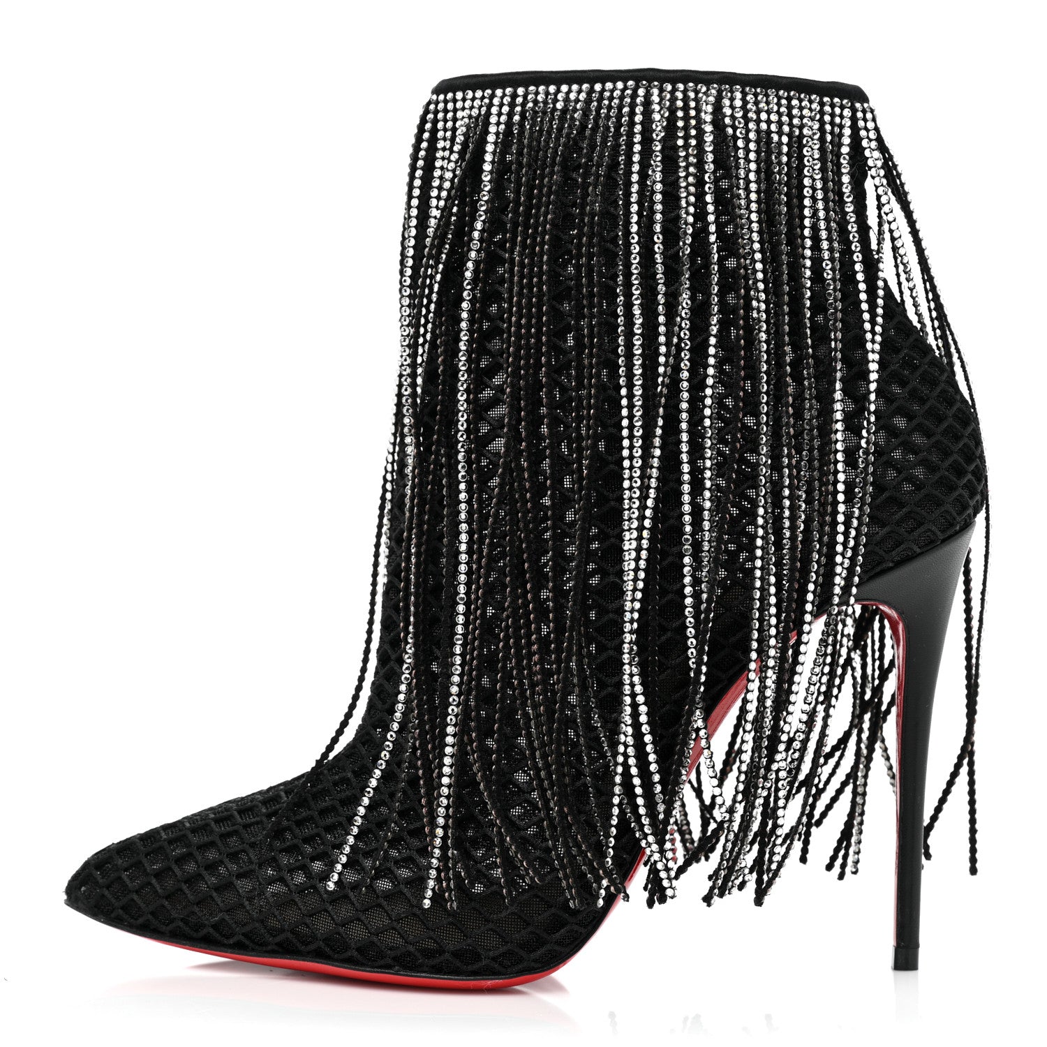 Christian Louboutin Calfskin Strass Fringe Courtain 100 Booties 37 Black 1 of 8