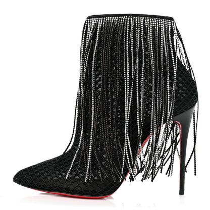 Christian Louboutin Calfskin Strass Fringe Courtain 100 Booties 37 Black 1 of 8
