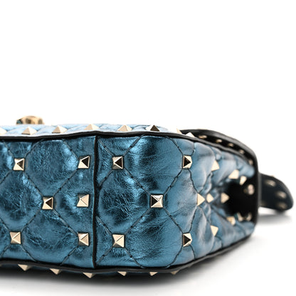 Valentino Garavani Metallic Wrinkled Lambskin Small Rockstud Spike Shoulder Bag Peacock 9 of 9