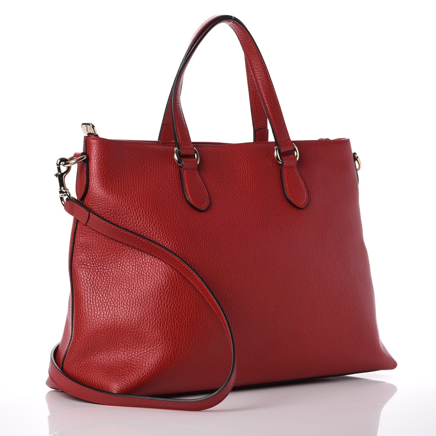 Gucci Pebbled Calfskin Convertible Bamboo Tassel Tote Red 3 of 11