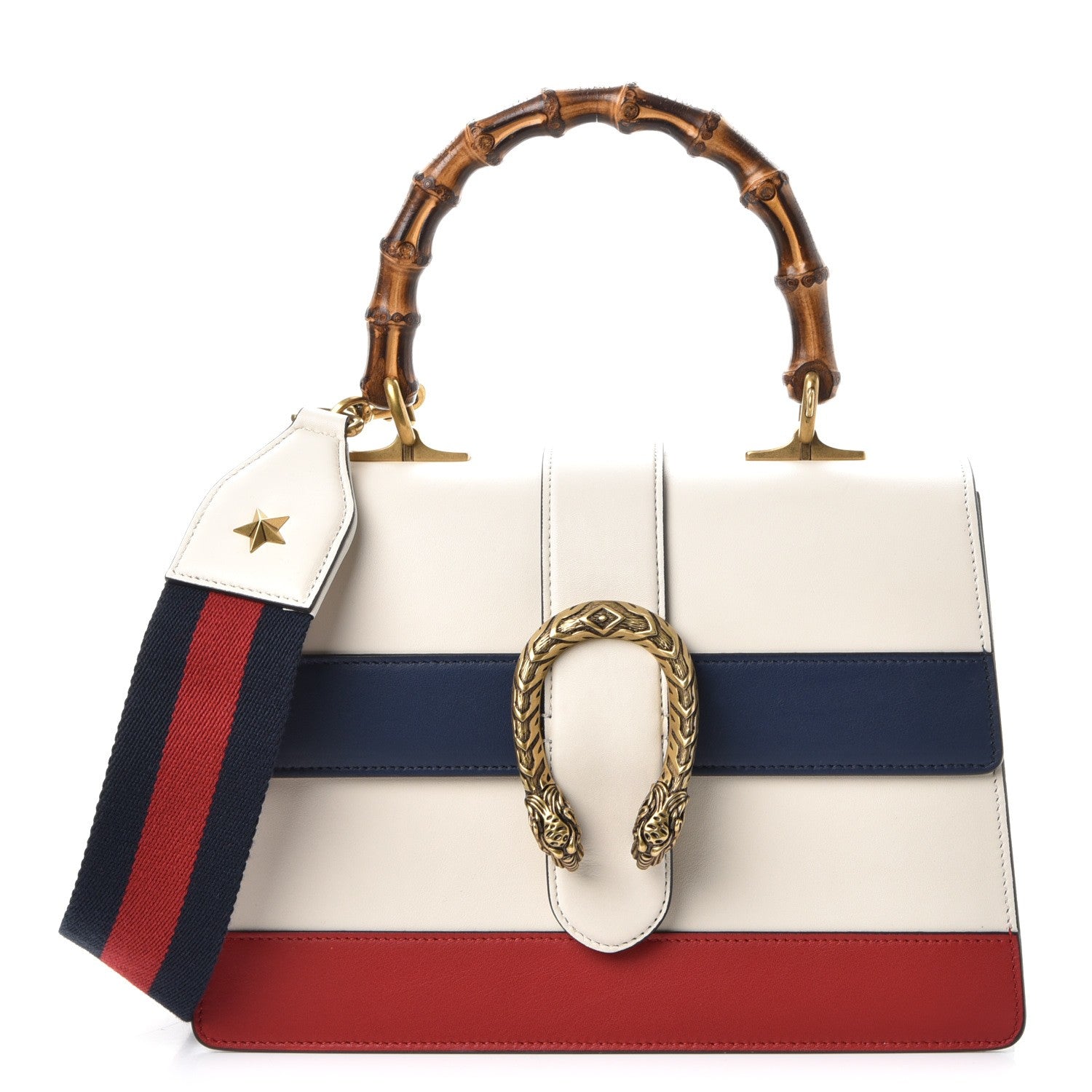 Gucci Calfskin Bamboo Web Medium Dionysus Top Handle Bag White Blue Hibiscus Red 1 of 8