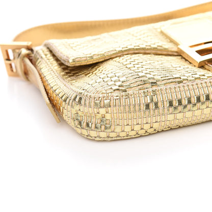 Fendi Canvas Metallic Calfskin Woven FF Baguette Gold 8 of 14