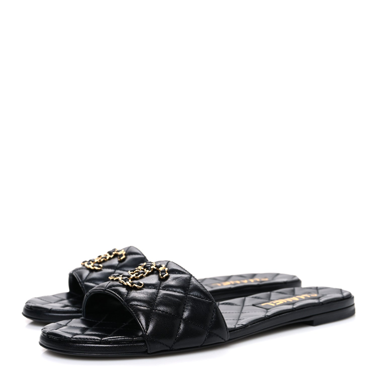 Chanel Shiny Goatskin Quilted CC Mules Sandals 40 Black 4 of 11