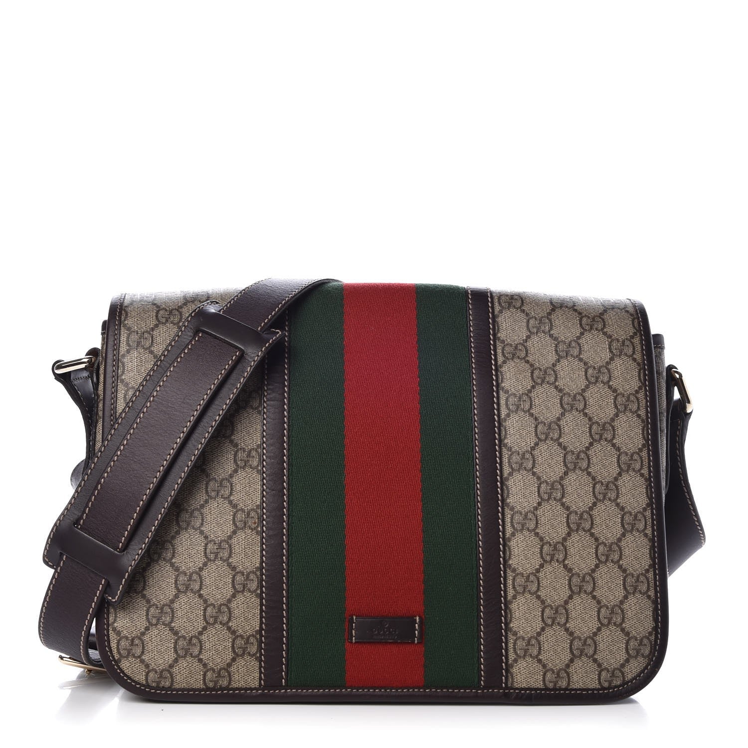Gucci GG Plus Monogram Web Medium Flap Messenger Beige Dark Brown 1 of 11