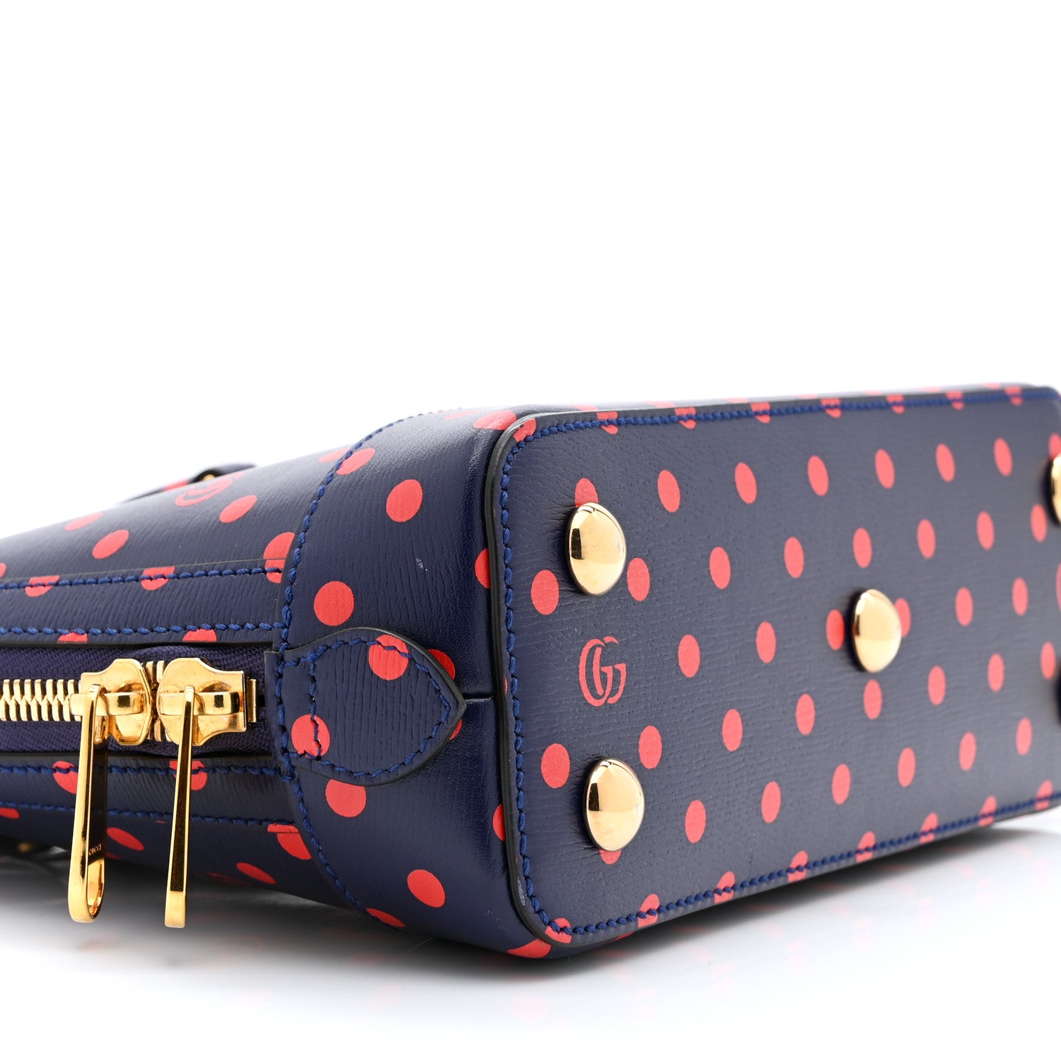 Gucci Shangai Calfskin Polka Dot Small Horsebit 1955 Top Handle Bag Blue Red 9 of 10