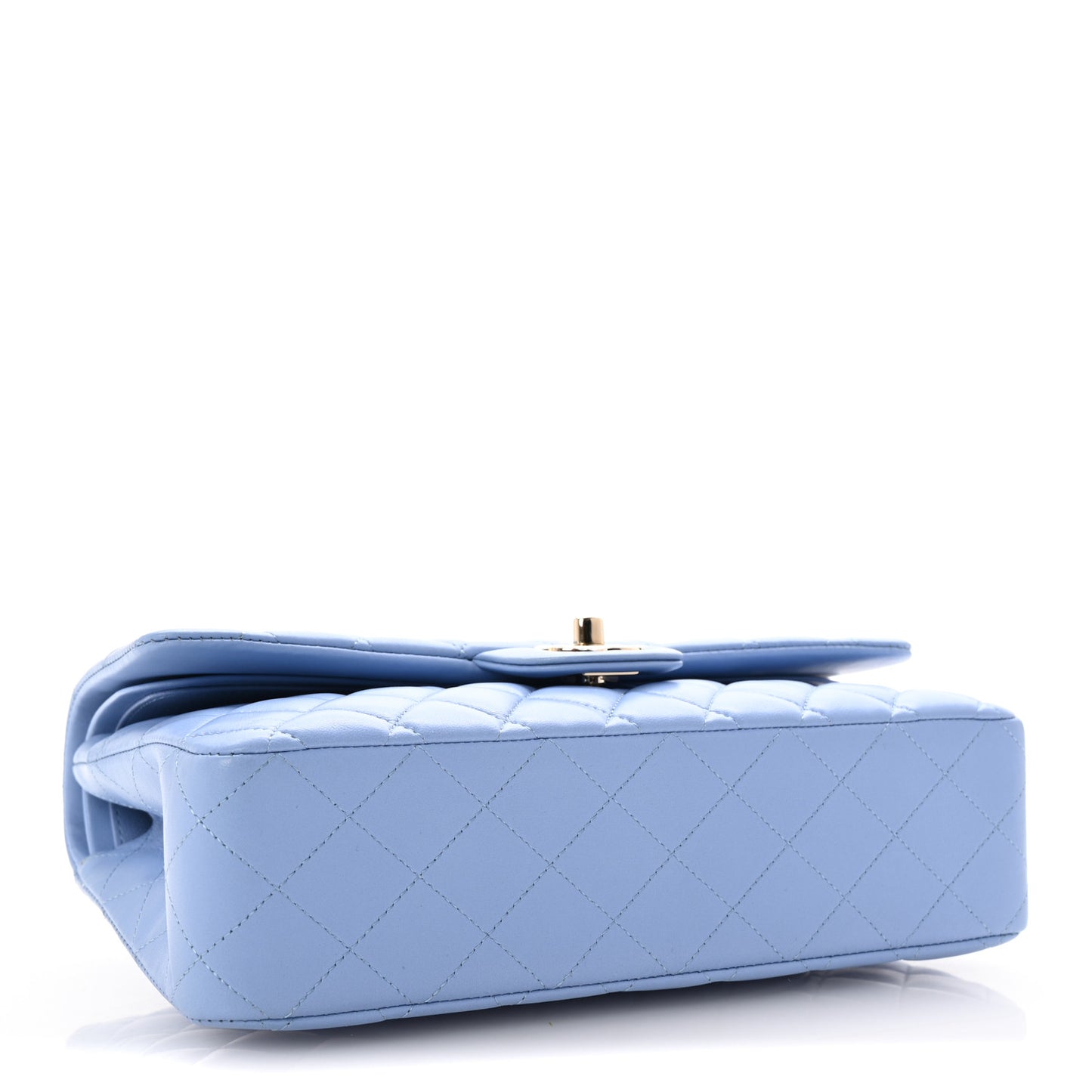 Lambskin Quilted Medium Double Flap Light Blue